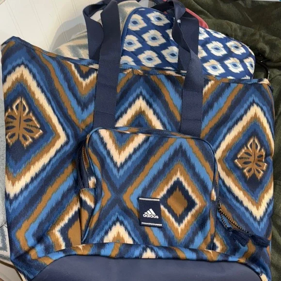 Adidas Blue and Brown Patterned Tote Bag - Picture 6 of 6